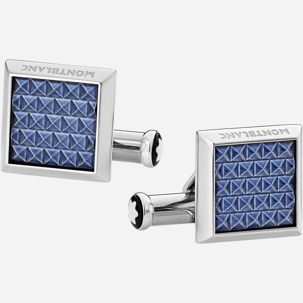 Gemelli Montblanc rettangolari in acciaio pregiato con inserto blu lavorato 123805